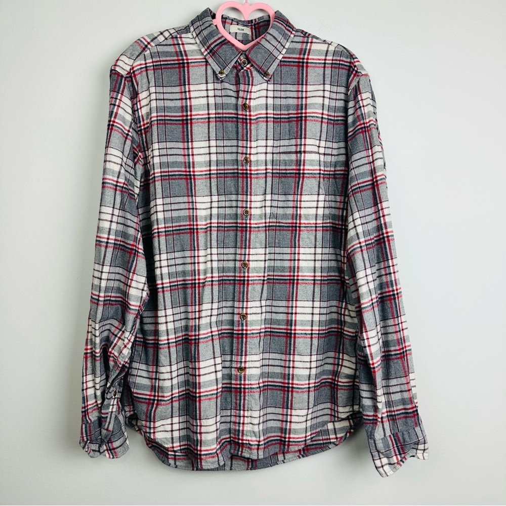 J.Crew Button Down Shirt Slim Fit Gray Red Plaid Pocket 100% Cotton Size Medium